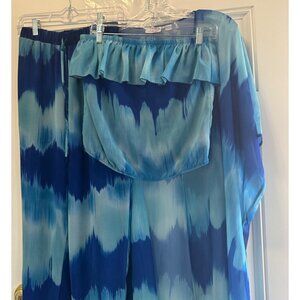 Sweet Pea Blue Tie-Dye Boho Kimono Lightweight Pants & Ruffle Top Set - Size S